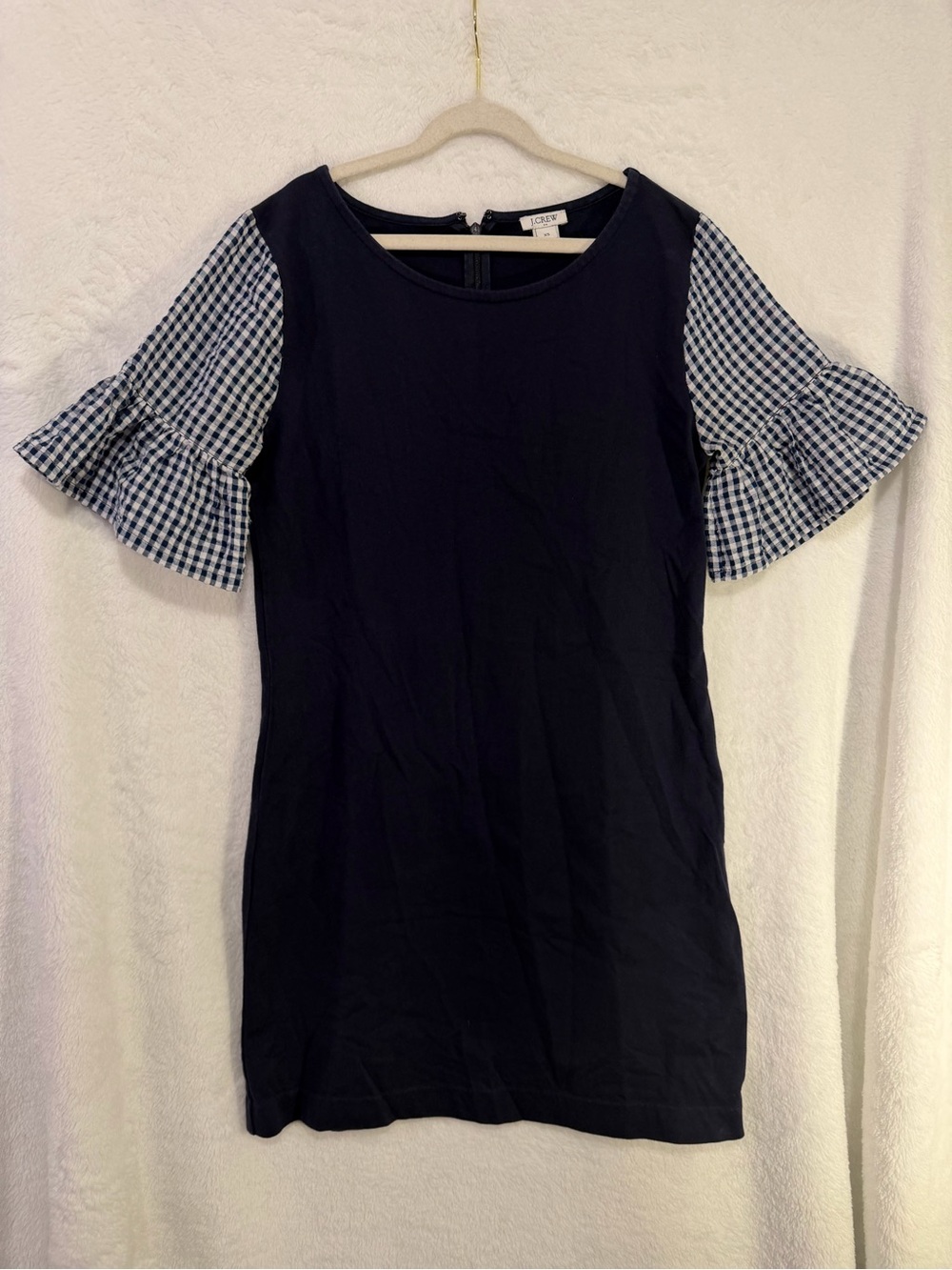J.Crew Dress Size XS Navy Blue Gingham Ruffle Sleeve Mini Cotton Cottage Summer